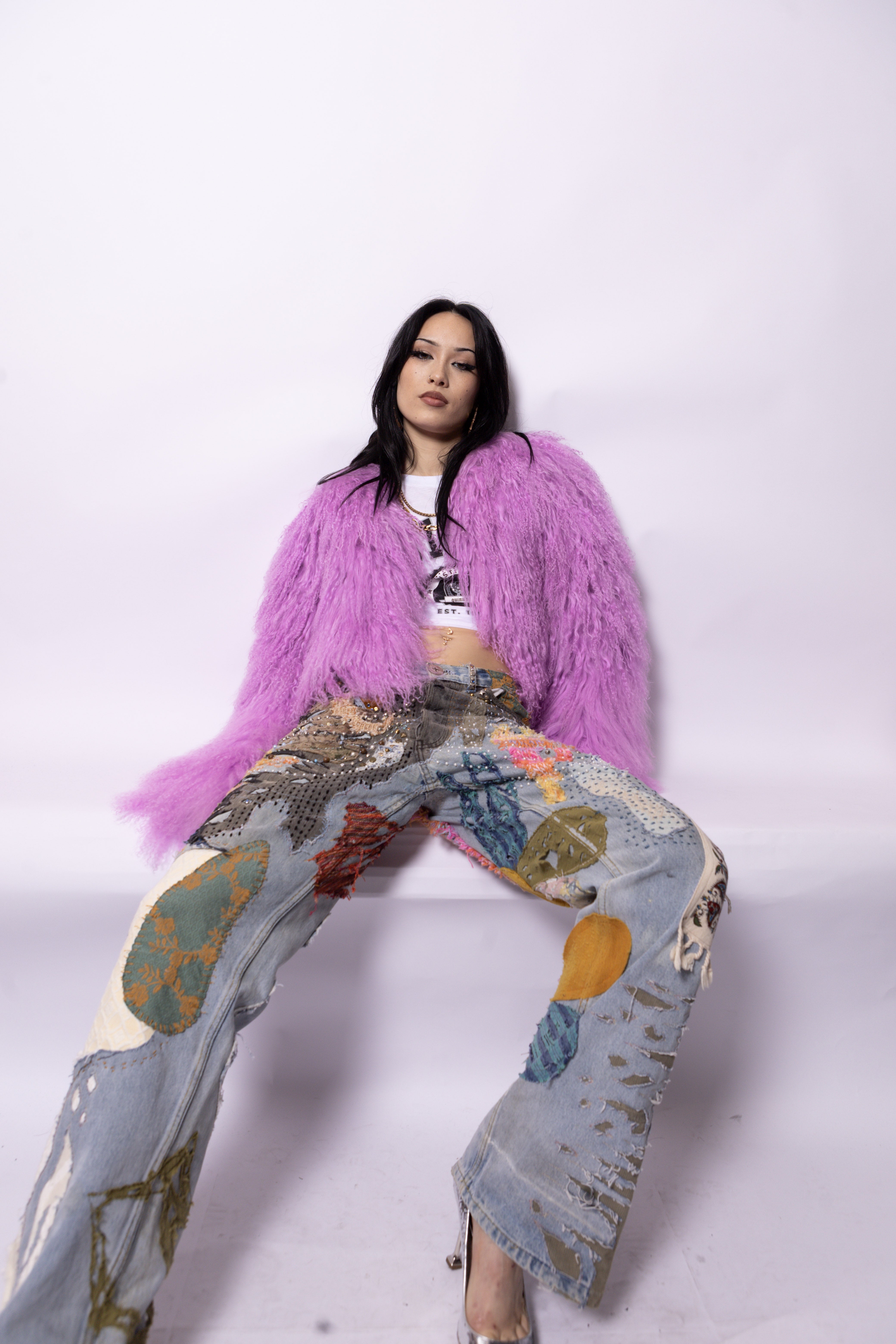 Mongolian Lamb Fur Jacket Neon Pink