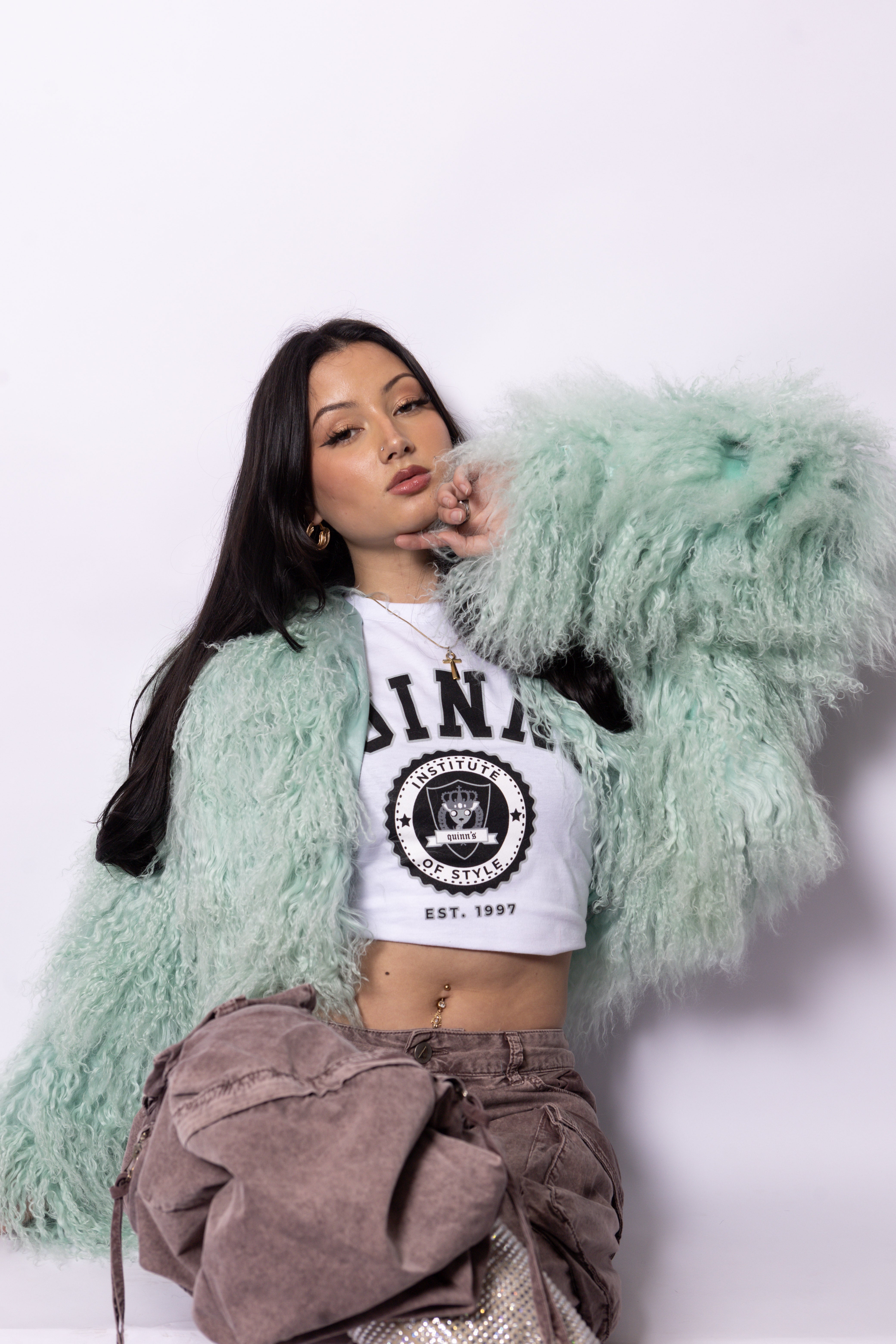 Mongolian Lamb Fur Jacket Mint Green