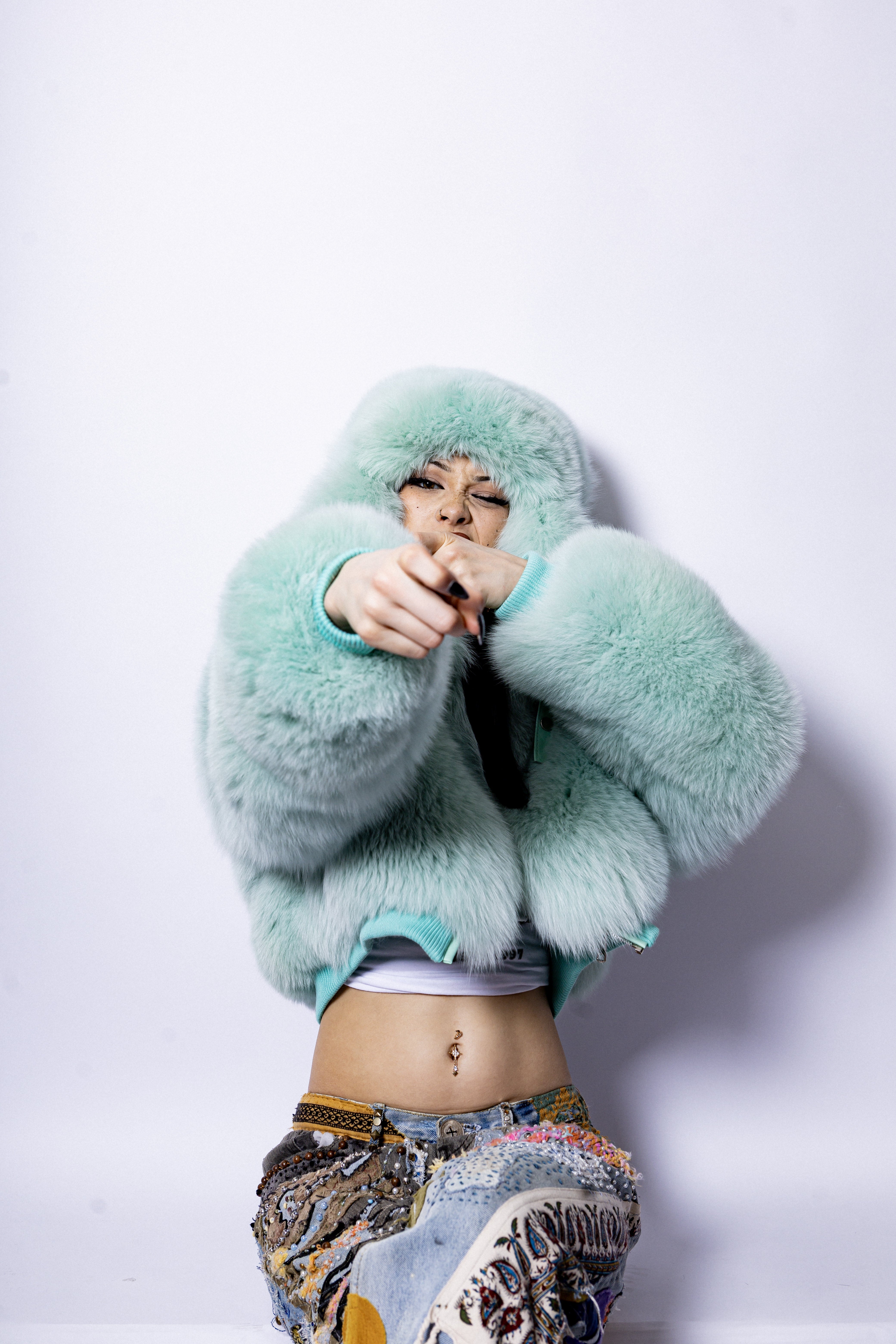 Faux Fur Cropped Bomber - Mind Green