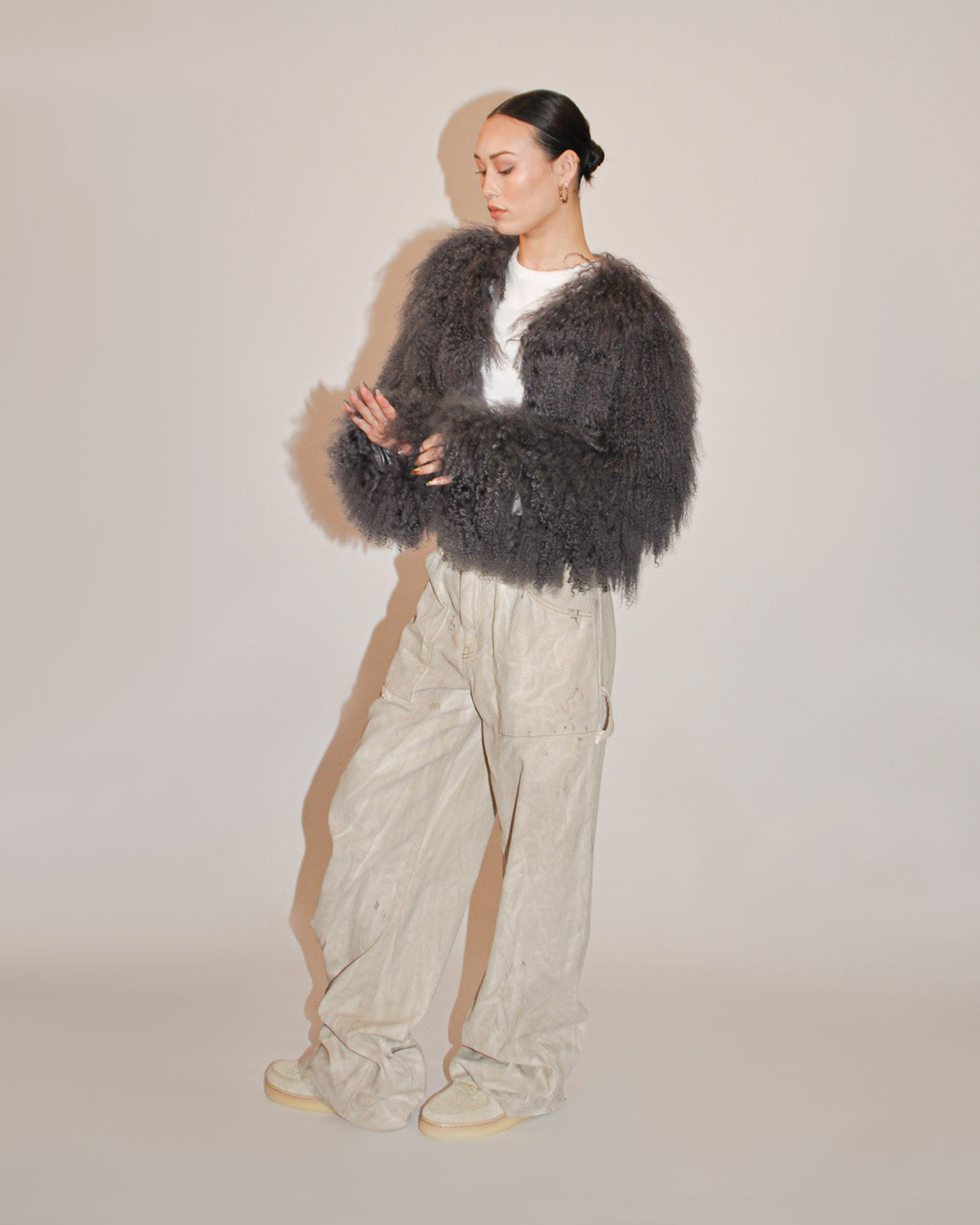 Mongolian Lamb Fur Jacket Grey - Main Image
