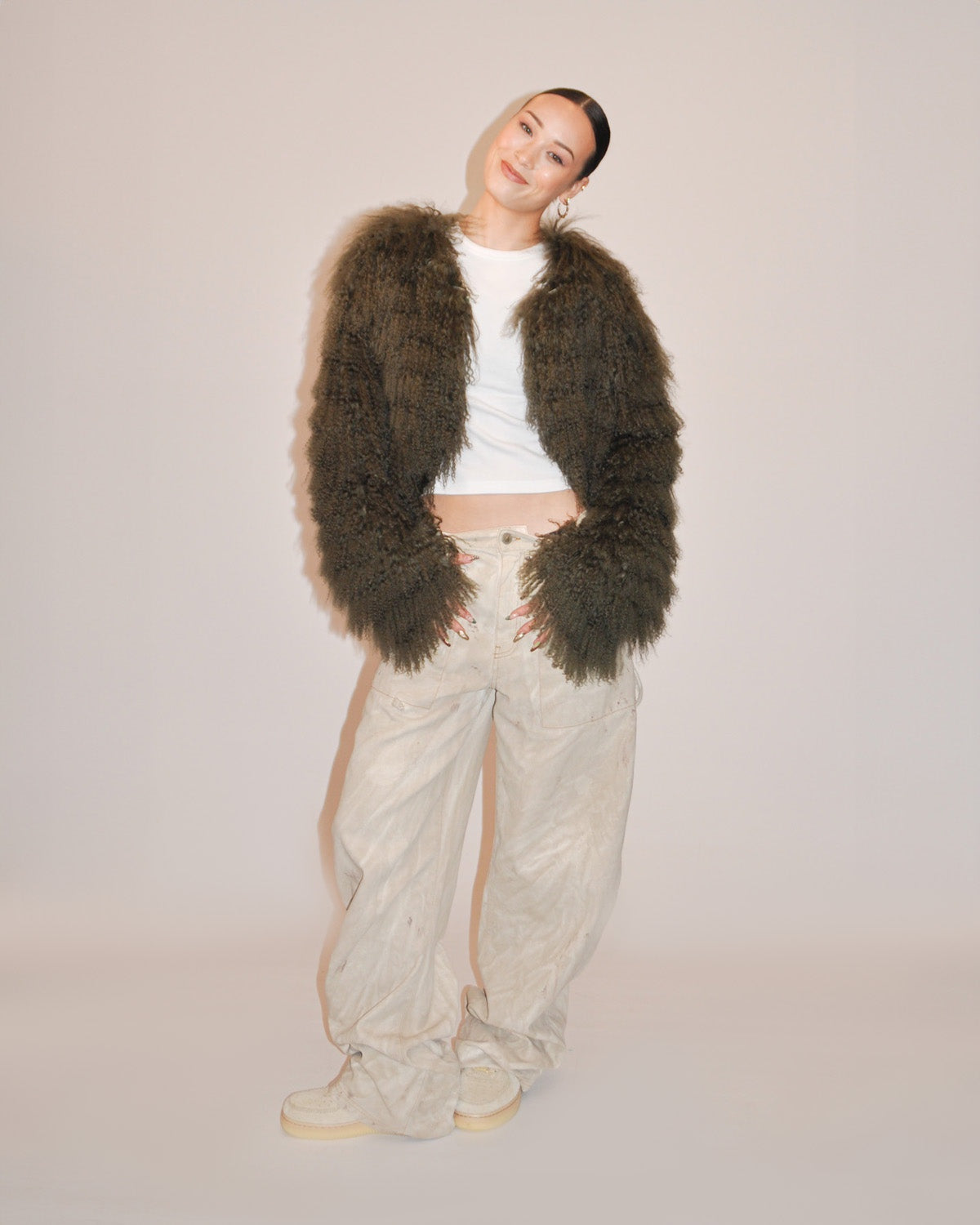 Mongolian Lamb Fur Jacket - Army Green