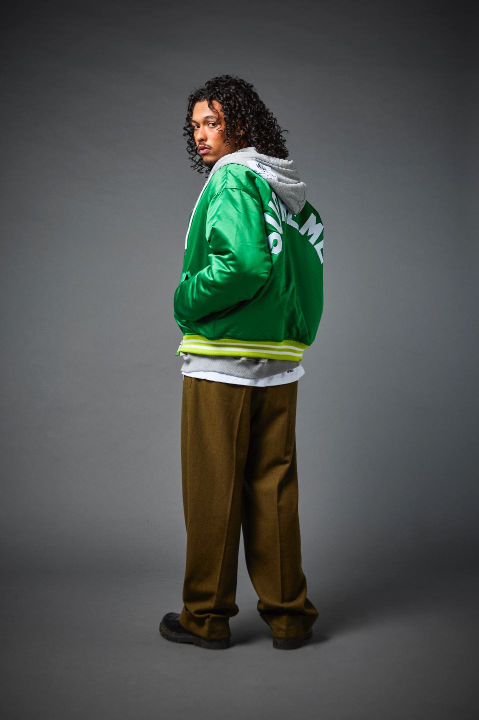 Supreme Satin Mitchell&Ness Bomber - Green