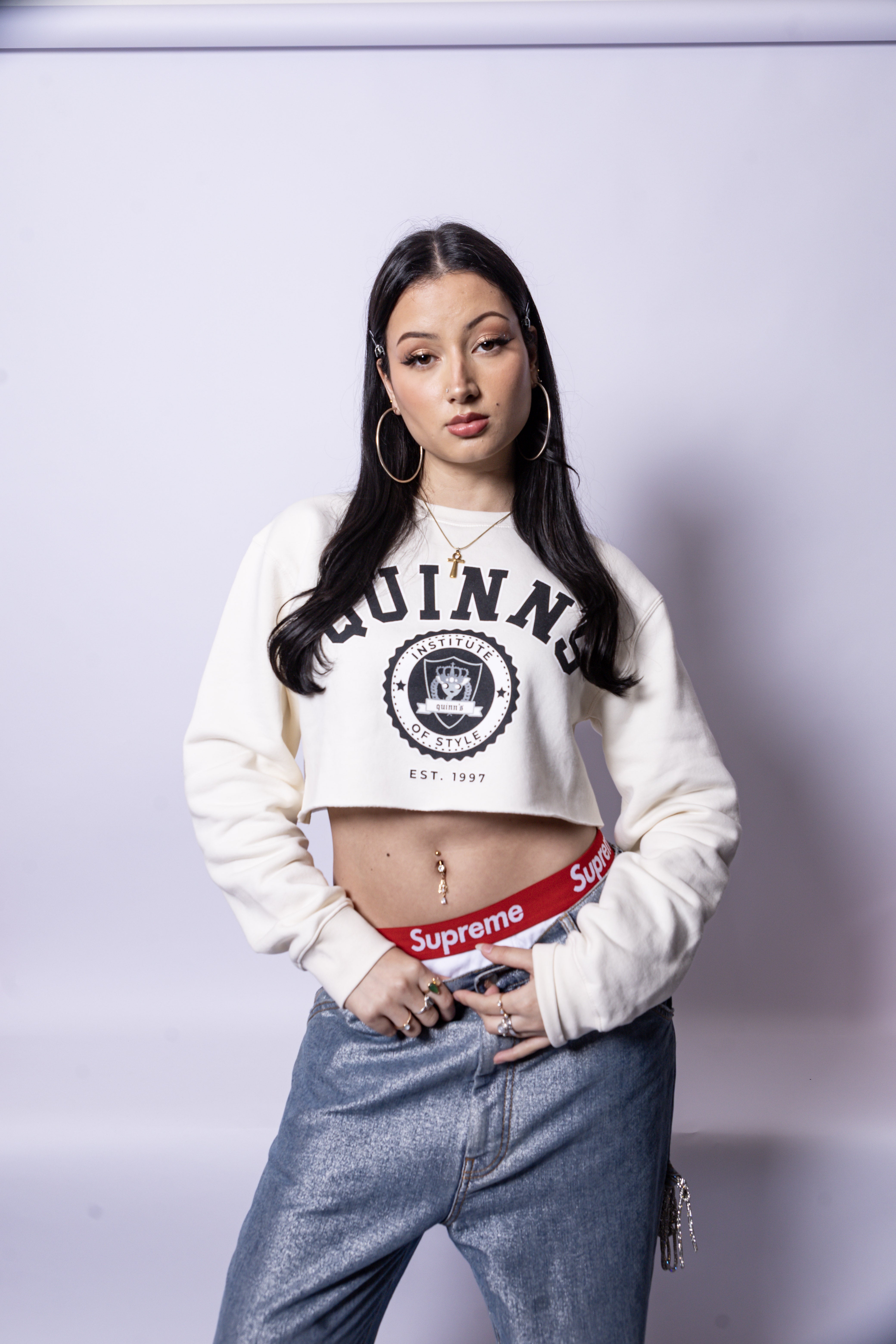 Quinn's Cropped College Sweater White