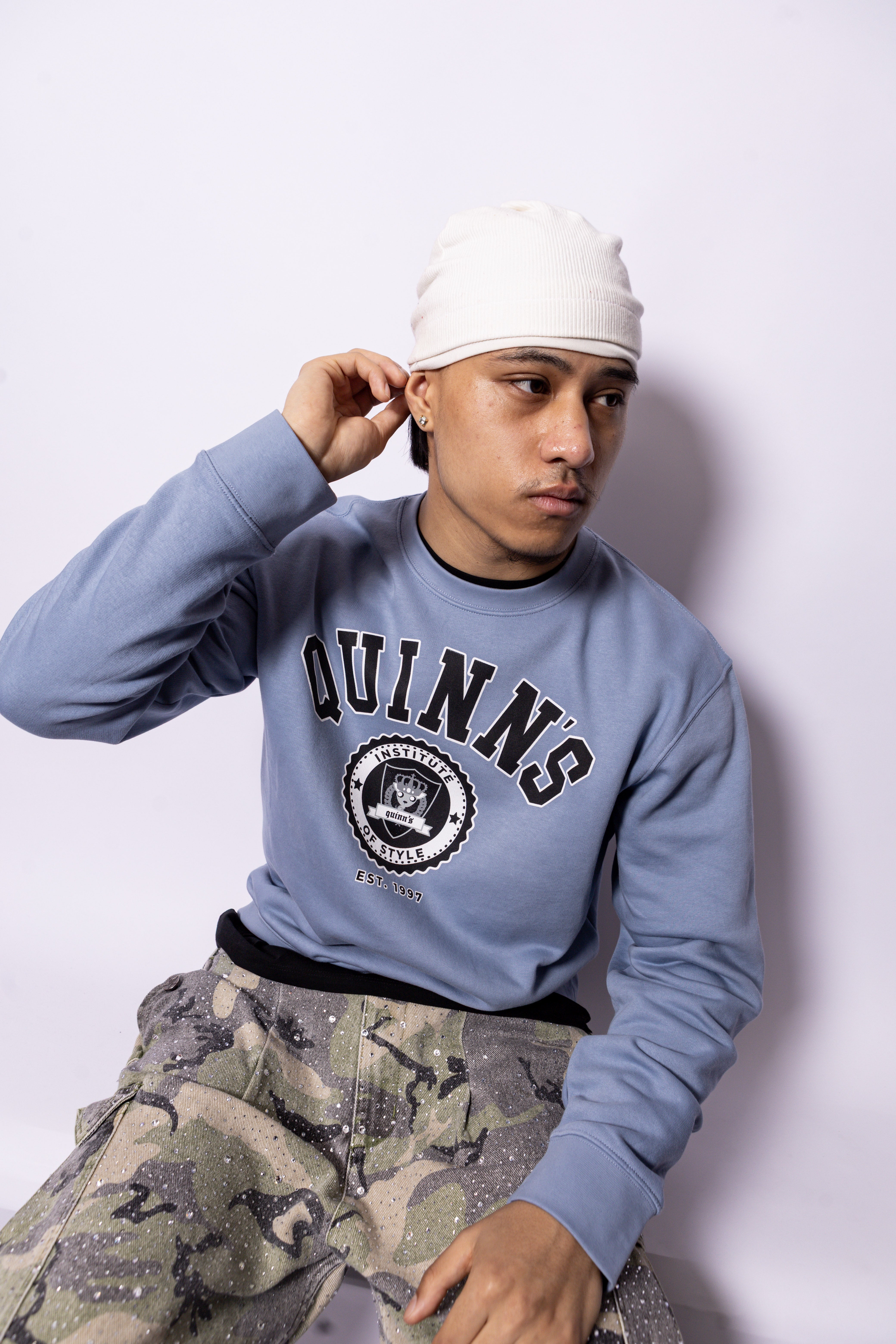 Quinn's College Sweater Light Blue