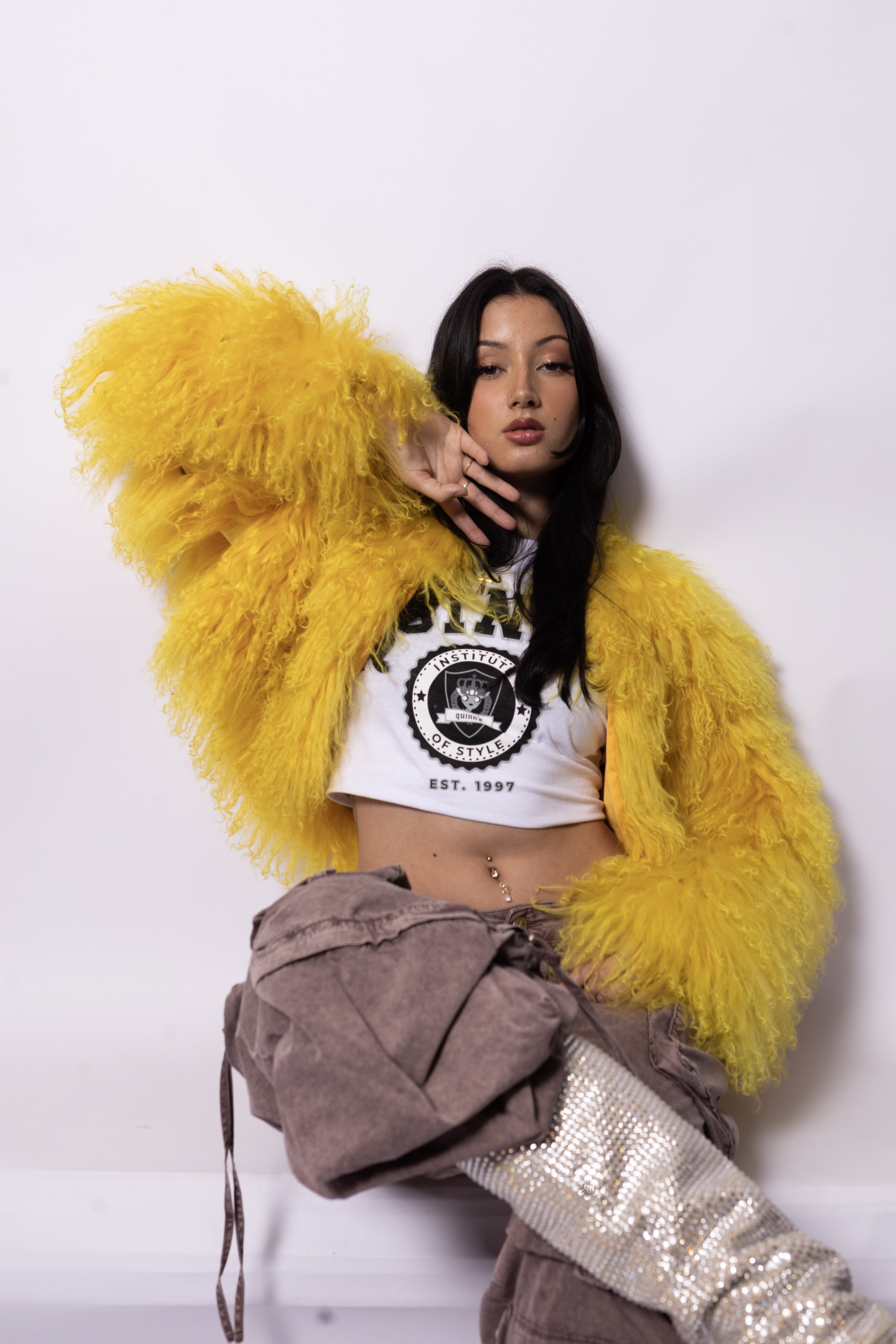 Mongolian Lamb Fur Jacket Yellow