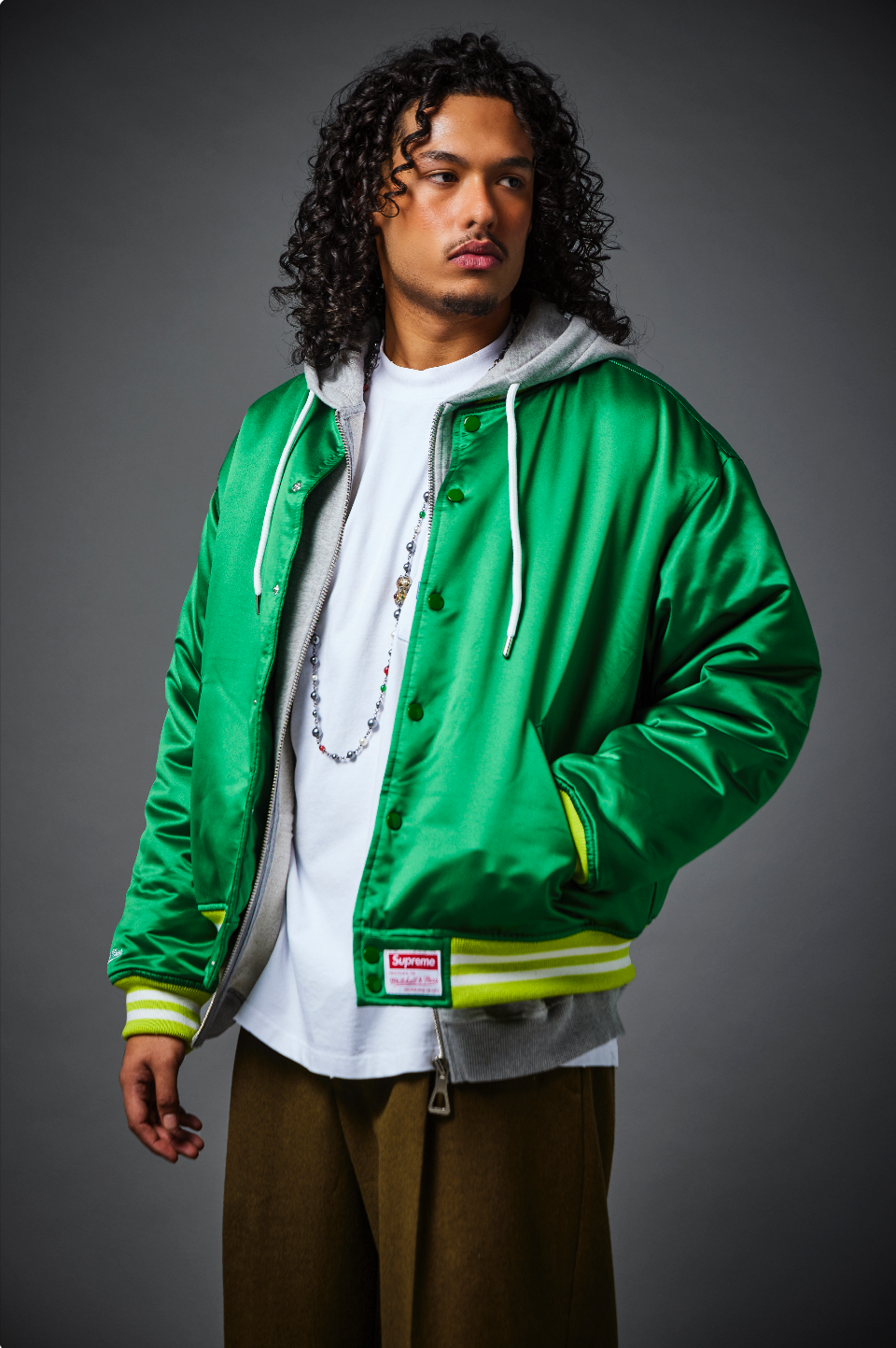 Supreme Satin Mitchell&Ness Bomber - Green