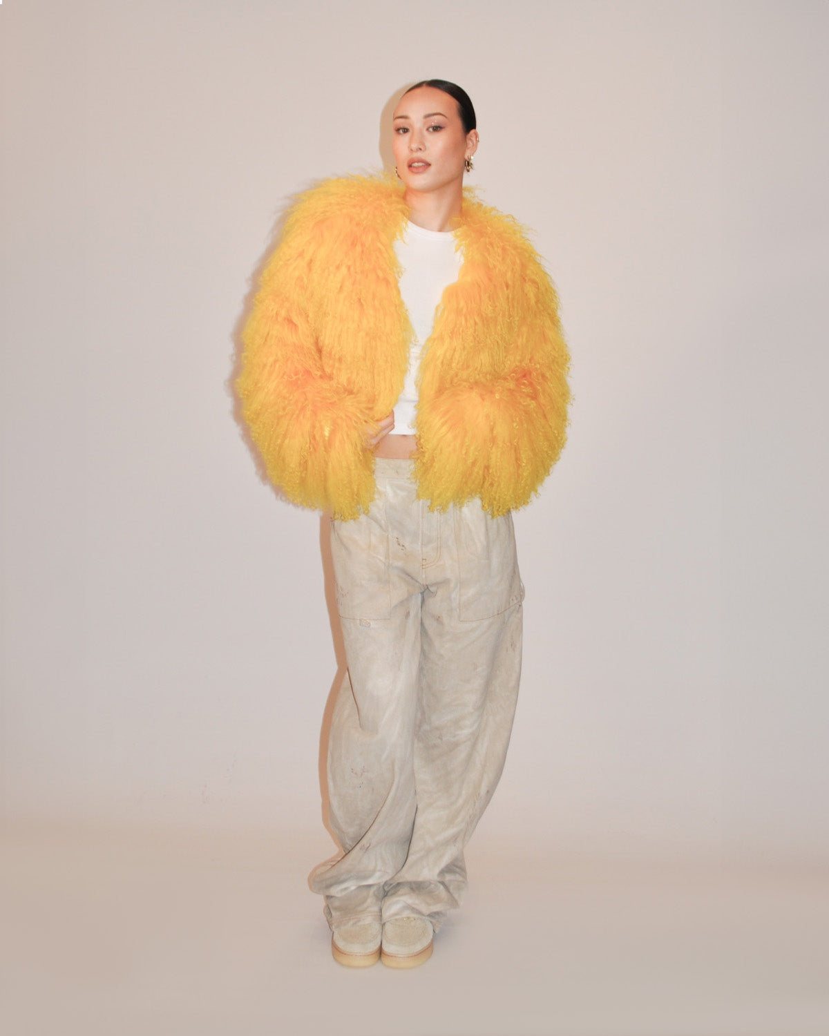 Mongolian Lamb Fur Jacket - Yellow